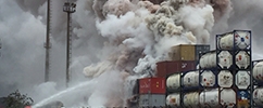 Vazamento químico seguido de incêndio no Porto de Santos / Foto: Coordenadoria Estadual de Defesa Civil de São Paulo